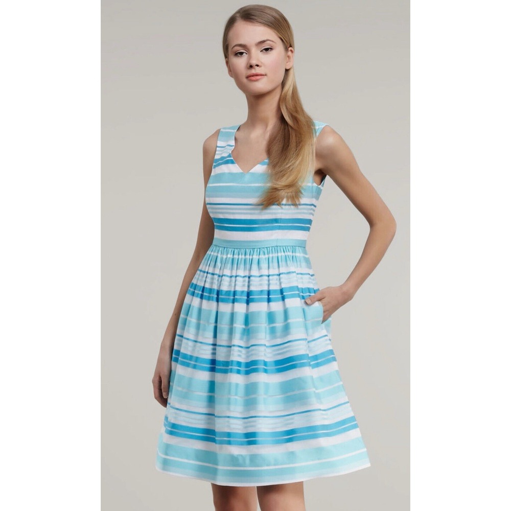 Lilly Pulitzer Kiera Turquoise Wrapping 100% Silk Organza Stripe Size 4